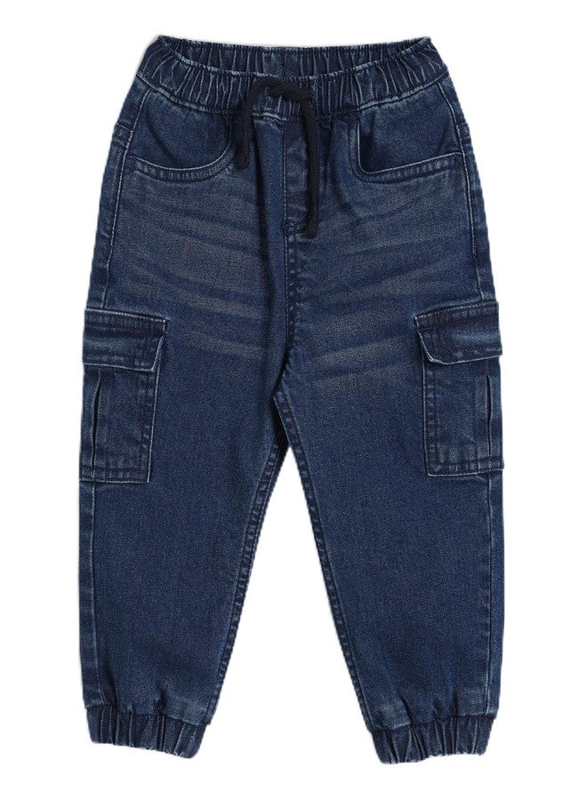 miniklub Baby Boys Waistband Full Length Woven Cotton Denim Pant, Pack of 1, Dark Blue (3-6M) - Image 1