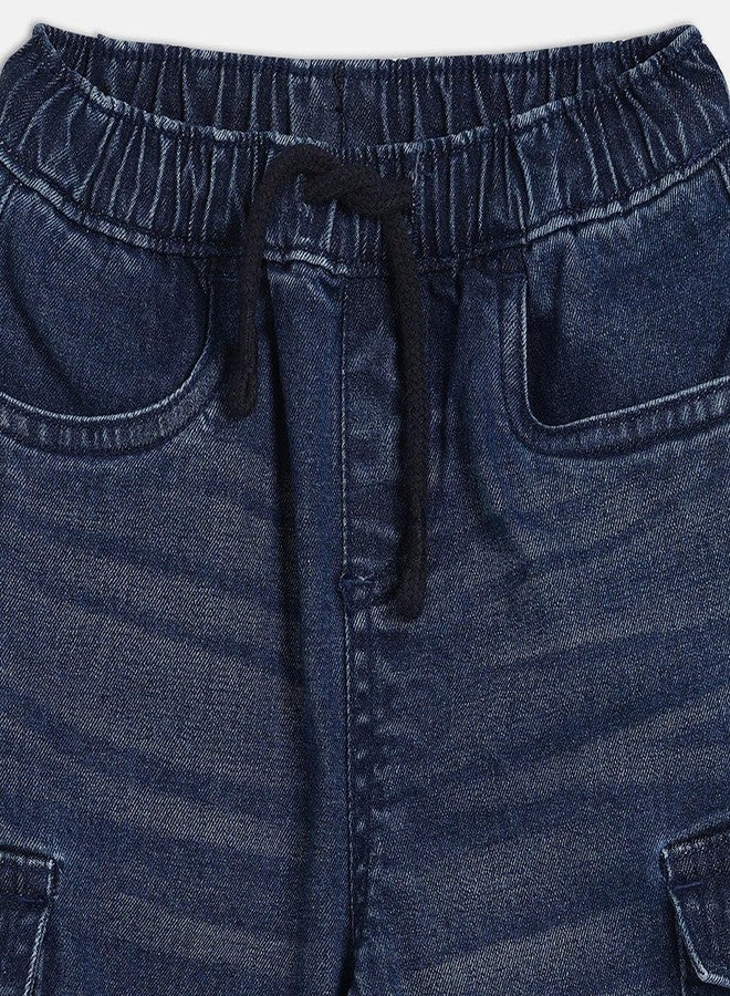 miniklub Baby Boys Waistband Full Length Woven Cotton Denim Pant, Pack of 1, Dark Blue (3-6M) - Image 3
