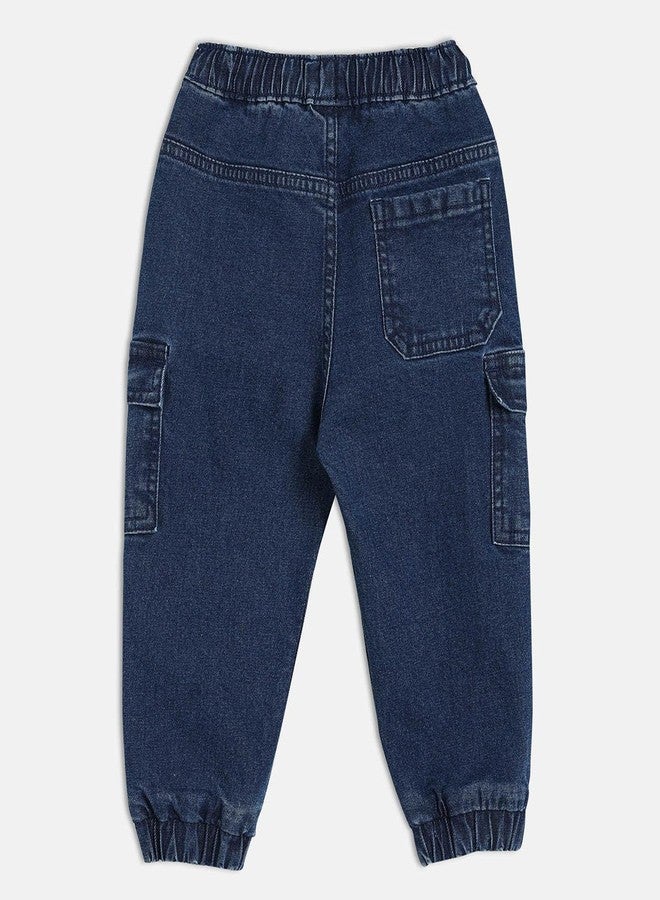 miniklub Baby Boys Waistband Full Length Woven Cotton Denim Pant, Pack of 1, Dark Blue (3-6M) - Image 2
