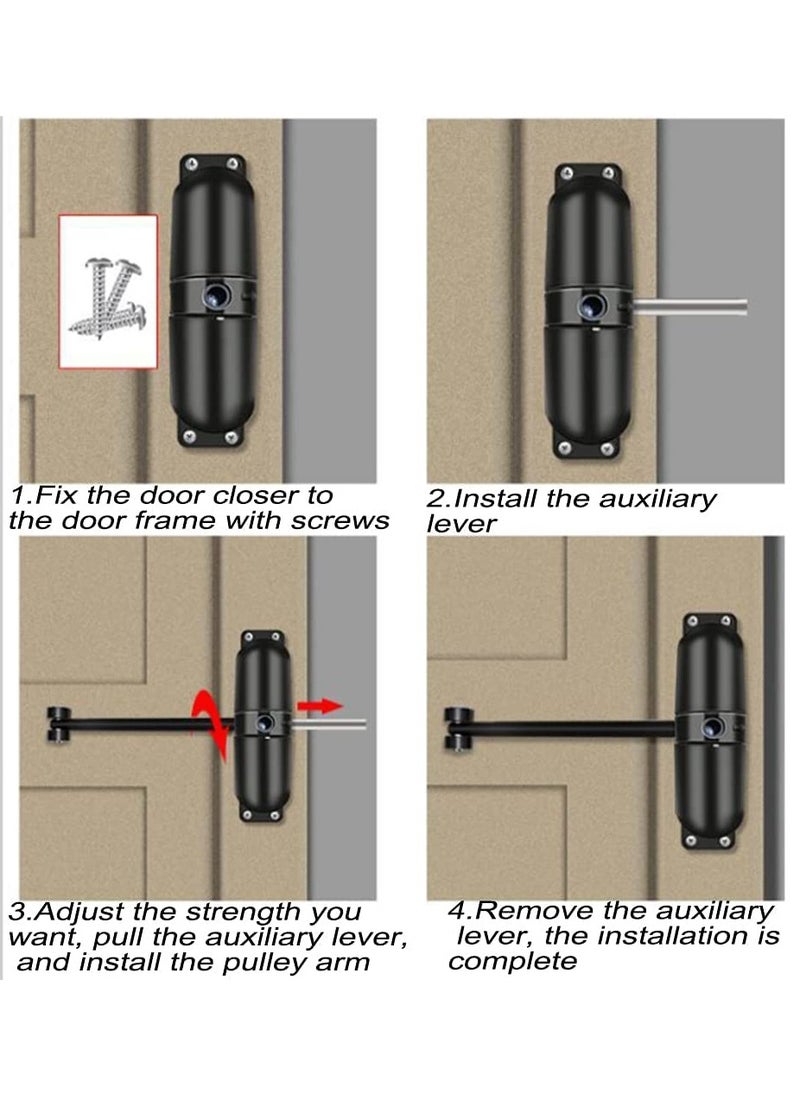 SYOSI - Automatic Door Closer, SYOSI Safety Wheel Roller Spring Door Closer Easy to Install to Convert Hinged Doors to Self-Closing Diecast Construction Black - Image 1
