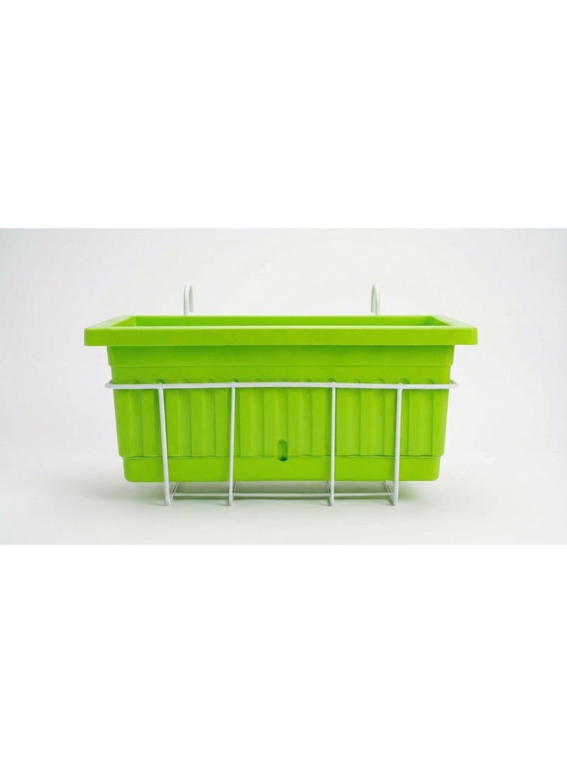 Khorshid Plastic Rectangular Planter - 60*20 - Green - with a white metal stand for hanging on the balcony - Image 1