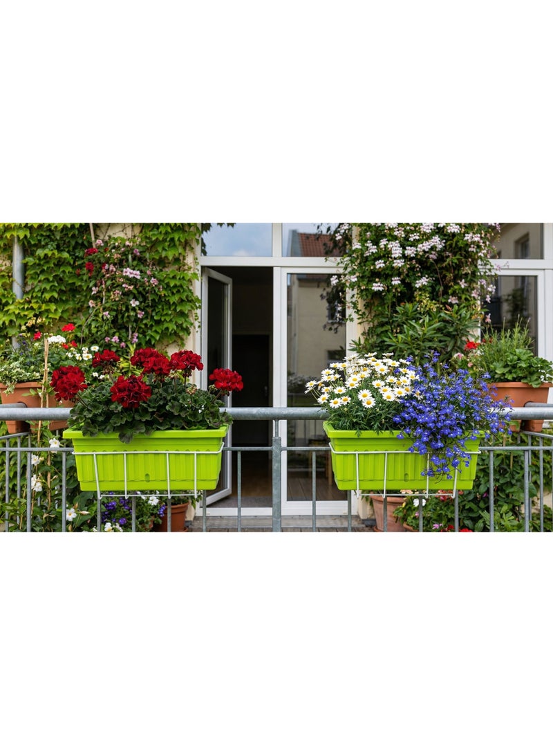 Khorshid Plastic Rectangular Planter - 60*20 - Green - with a white metal stand for hanging on the balcony - Image 2