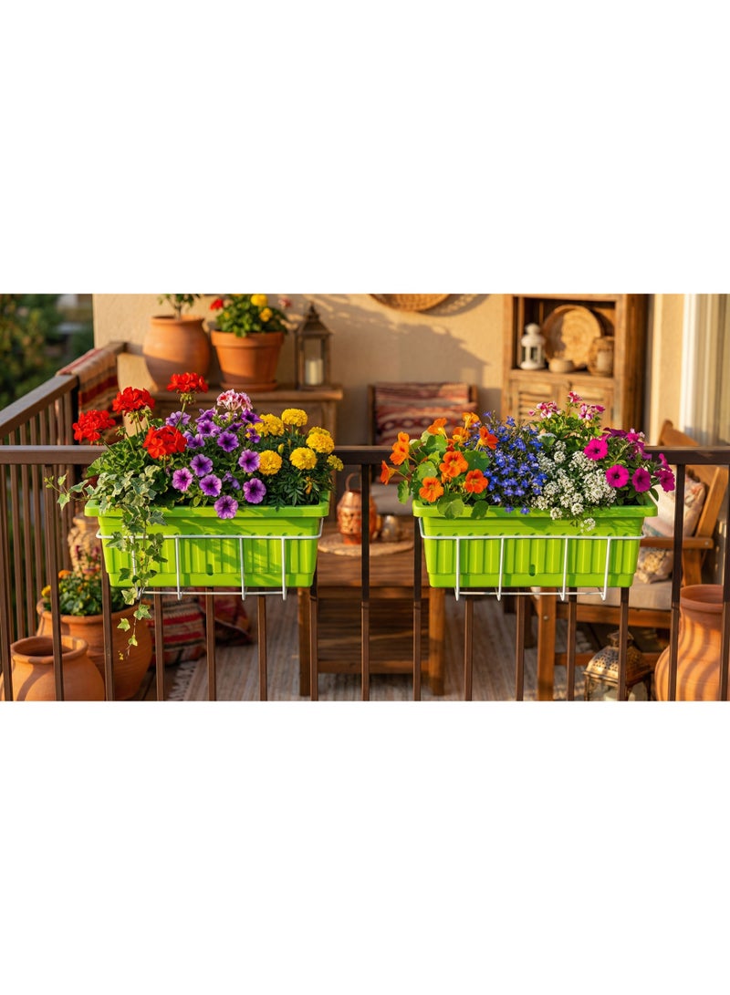 Khorshid Plastic Rectangular Planter - 60*20 - Green - with a white metal stand for hanging on the balcony - Image 4
