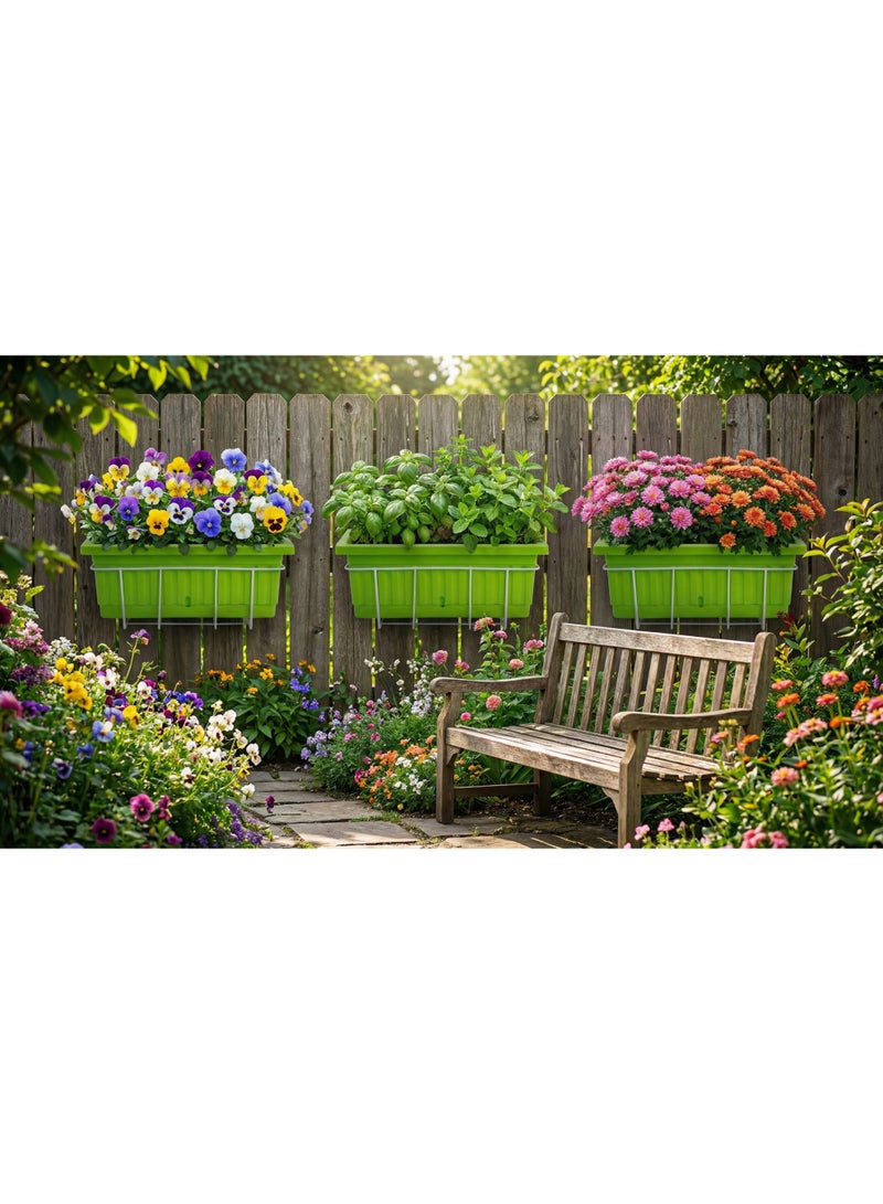 Khorshid Plastic Rectangular Planter - 60*20 - Green - with a white metal stand for hanging on the balcony - Image 3
