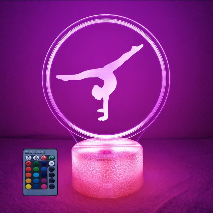 CREATIVE ARTISTIC GYMNASTICS 3D NIGHT LIGHT USB POWERED TOUCH SWITCH REMOTE CONTROL LED DECOR OPTICAL ILLUSION 3D LAMP 716 COLORS CHANGING BRITHDAY ROOM DECORATION