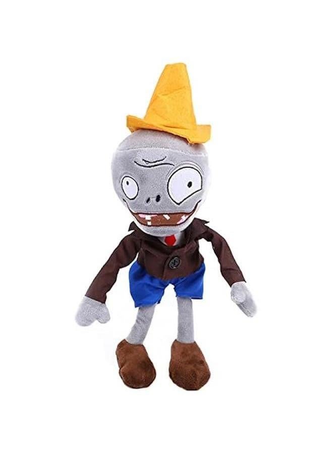 12 PVZ Plush Conehead Zombies Brown Coat Toys 1 2 Stuffed Soft Doll Roadblock Zombie New  - Image 1