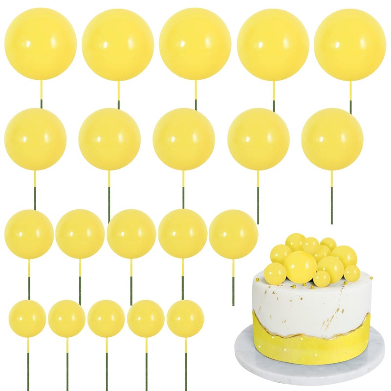 BEISHIDA 20 PCS Yellow Ball Cake Topper Cake Decoration Mini Balls Cake Toppers Foam Balls s Happy Birthday Cake DIY Cake Insert for Baking Birthday Anniversary Wedding Baby Shower Party - Image 1