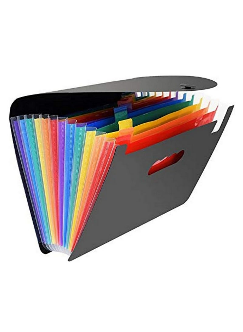 12 Pockets Expanding File Folders Portable Accordion A4 Expandable File Organizer Large Capacity Multicolor Plastic Business File Box Rainbow Colored A4 Paper Filing Cabinet with Cover Receipt Organizer - Image 1