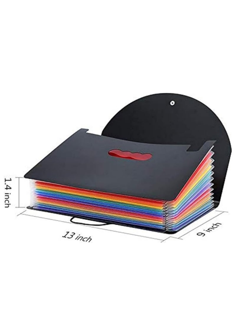 12 Pockets Expanding File Folders Portable Accordion A4 Expandable File Organizer Large Capacity Multicolor Plastic Business File Box Rainbow Colored A4 Paper Filing Cabinet with Cover Receipt Organizer - Image 2