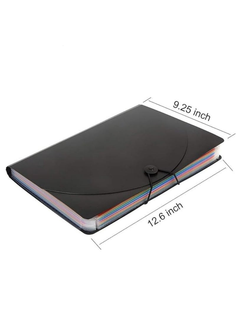 12 Pockets Expanding File Folders Portable Accordion A4 Expandable File Organizer Large Capacity Multicolor Plastic Business File Box Rainbow Colored A4 Paper Filing Cabinet with Cover Receipt Organizer - Image 3