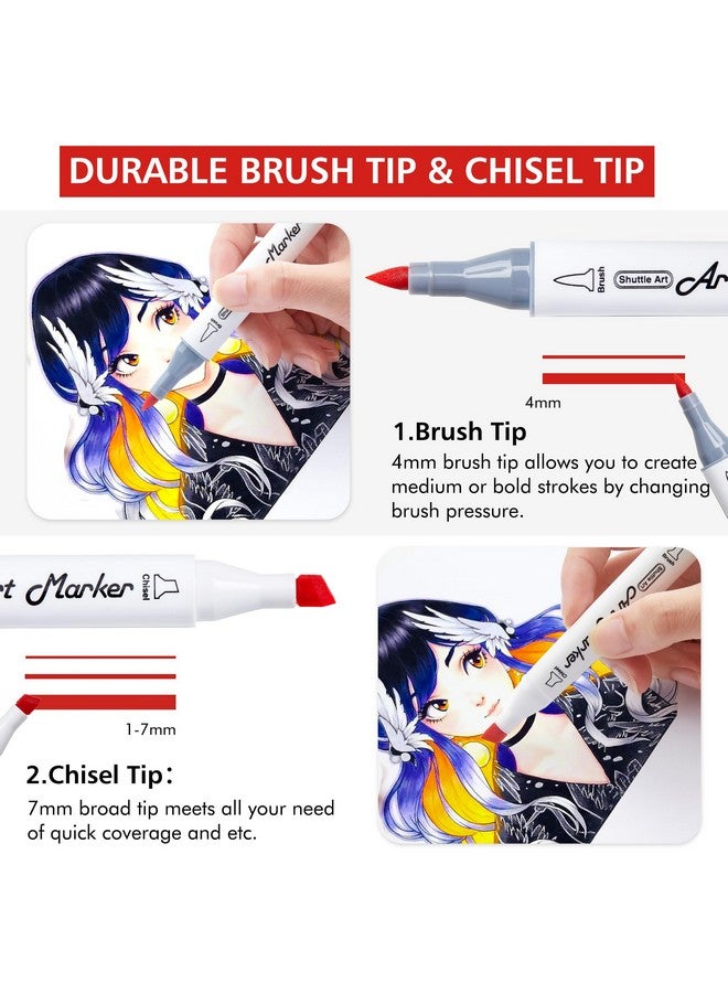 Shuttle Art Alcohol Markers Brush Tip, Dual Tip Brush & Chisel Tip Art Marker Set, 50 Colors Plus 1 Blender Permanent Marker Pens With Case Perfect For Illustration Students Adults Coloring - Image 4