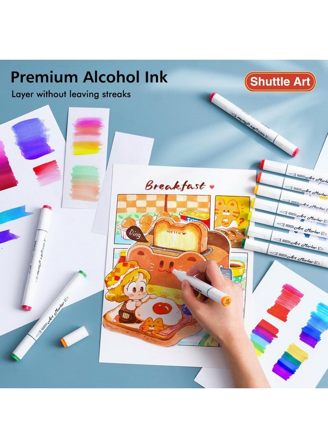 Shuttle Art Alcohol Markers Brush Tip, Dual Tip Brush & Chisel Tip Art Marker Set, 50 Colors Plus 1 Blender Permanent Marker Pens With Case Perfect For Illustration Students Adults Coloring - Image 5
