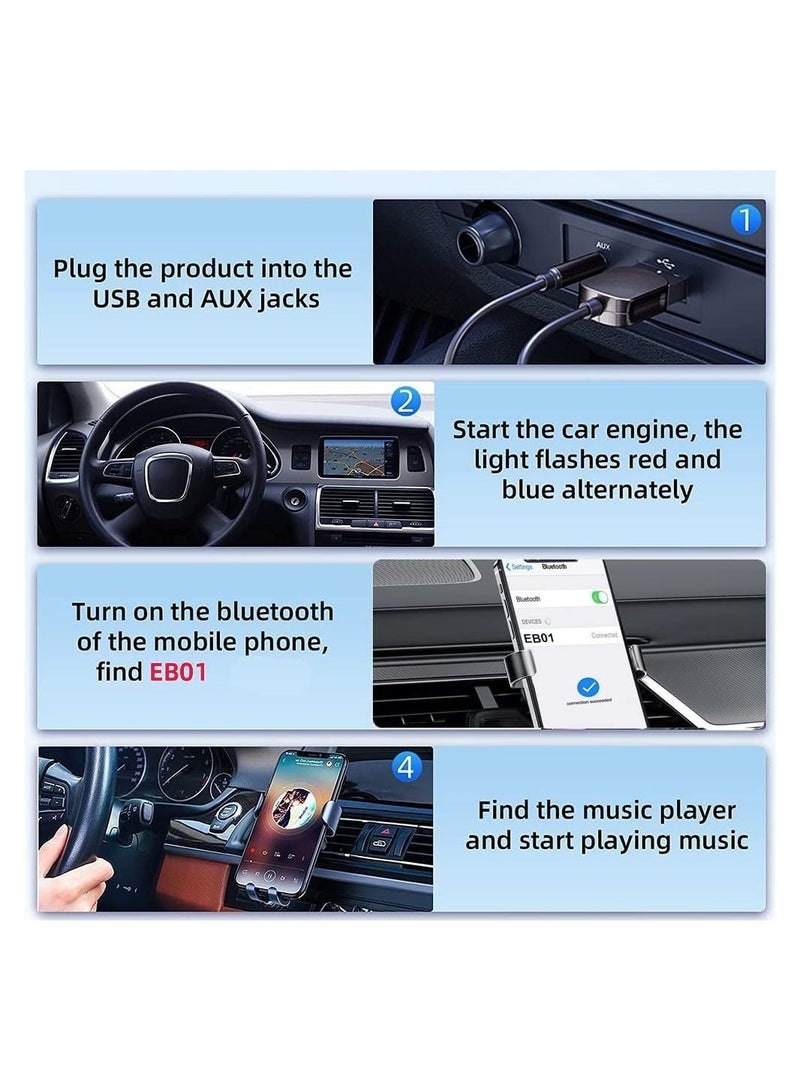 Captaintech Bluetooth Aux Adapter Car Bluetooth v5.0 Wireless Receiver USB to 3.5mm Jack Adapter Built-in Microphone Aux Input for Hands-Free Calls Plug Play Auto Power on for Car Speaker Home Audio - Image 2