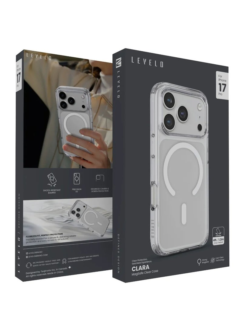 ليفيلو جراب شفاف لهاتف iPhone 17 Pro MagSafe Clara TPU+PC مع حماية محسنة للكاميرا والشاشة / ملاءمة دقيقة / مصد مقاوم للصدمات / غطاء خلفي بتقنية Ever-Clear - شفاف - Image 4