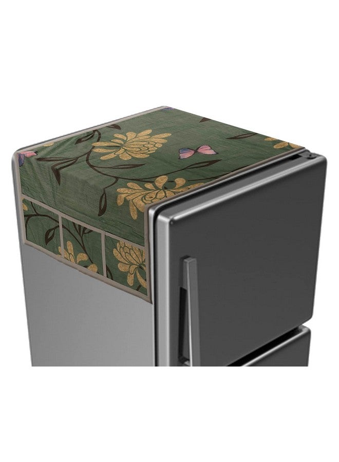 Kuber Industries Kuber Industries Floral Print PVC Fridge Top Cover with 6 Utility Side Pockets (Green)  - Image 1