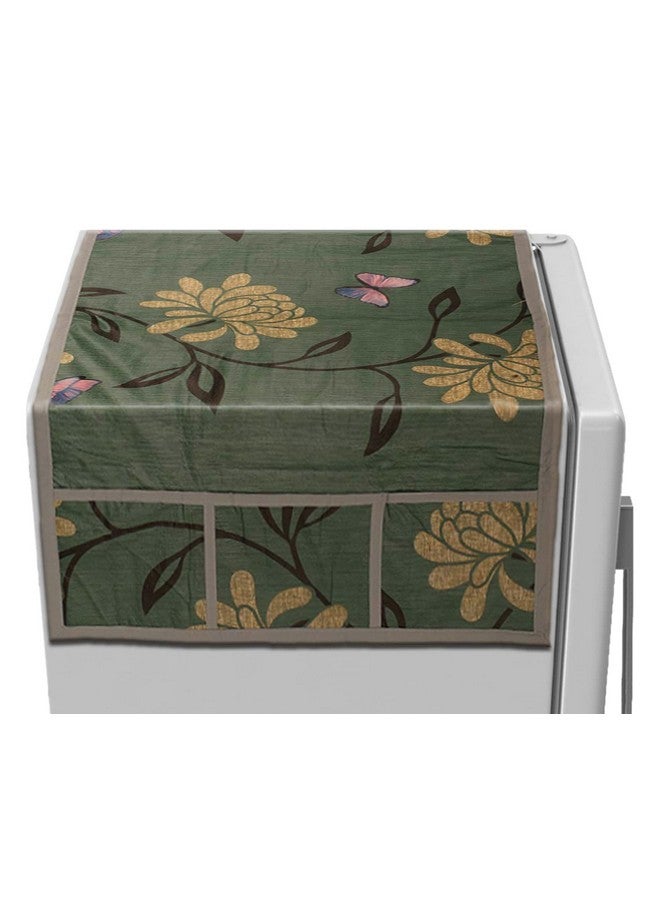 Kuber Industries Kuber Industries Floral Print PVC Fridge Top Cover with 6 Utility Side Pockets (Green)  - Image 4