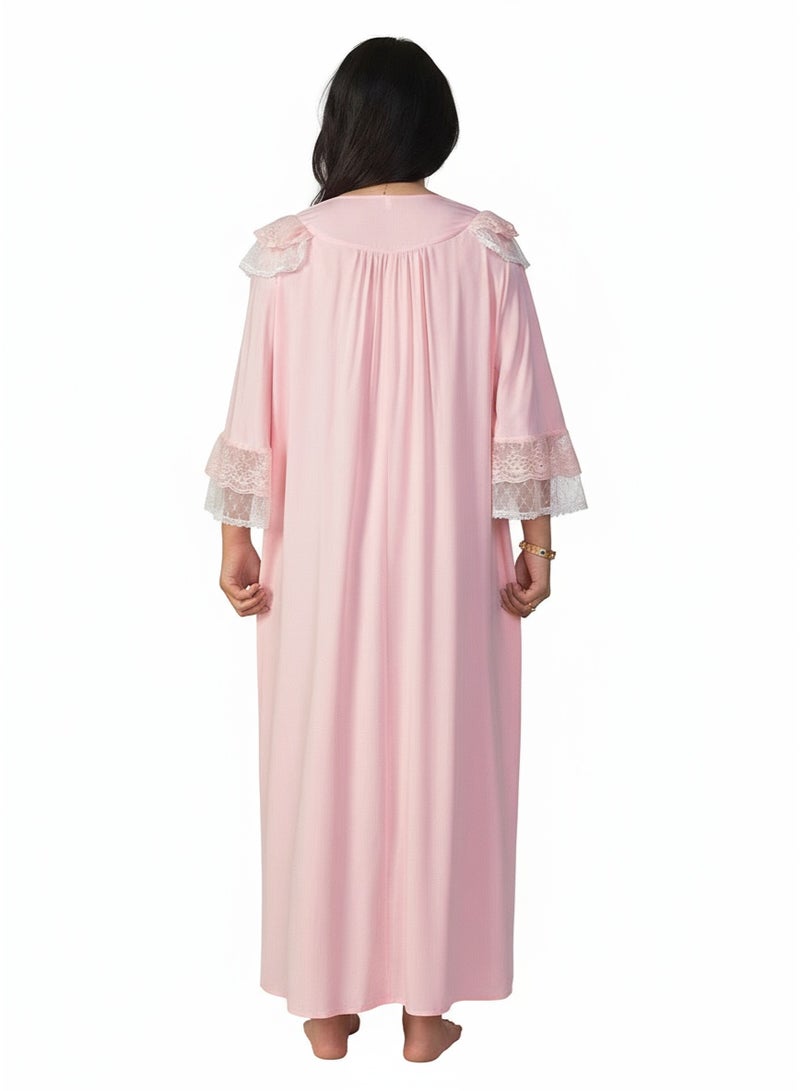 Beauenty Lace Ruffle Open Front V-Neck Hem Loose Vintage Long Nightgown Plus Size for Women - Image 4