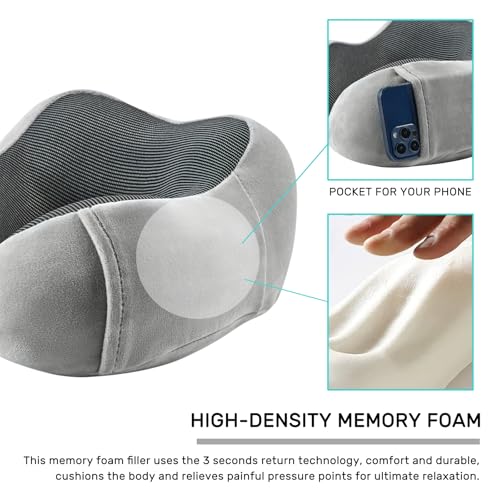 urnexttour Neck Pillow Airplane-2 Pack Memory Foam Travel Pillow, Soft Support Travel Neck Pillow for Travelling, Sleeping Rest, Car, Train and Home Use (Black&Grey) - Image 5