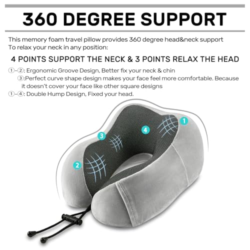 urnexttour Neck Pillow Airplane-2 Pack Memory Foam Travel Pillow, Soft Support Travel Neck Pillow for Travelling, Sleeping Rest, Car, Train and Home Use (Black&Grey) - Image 3