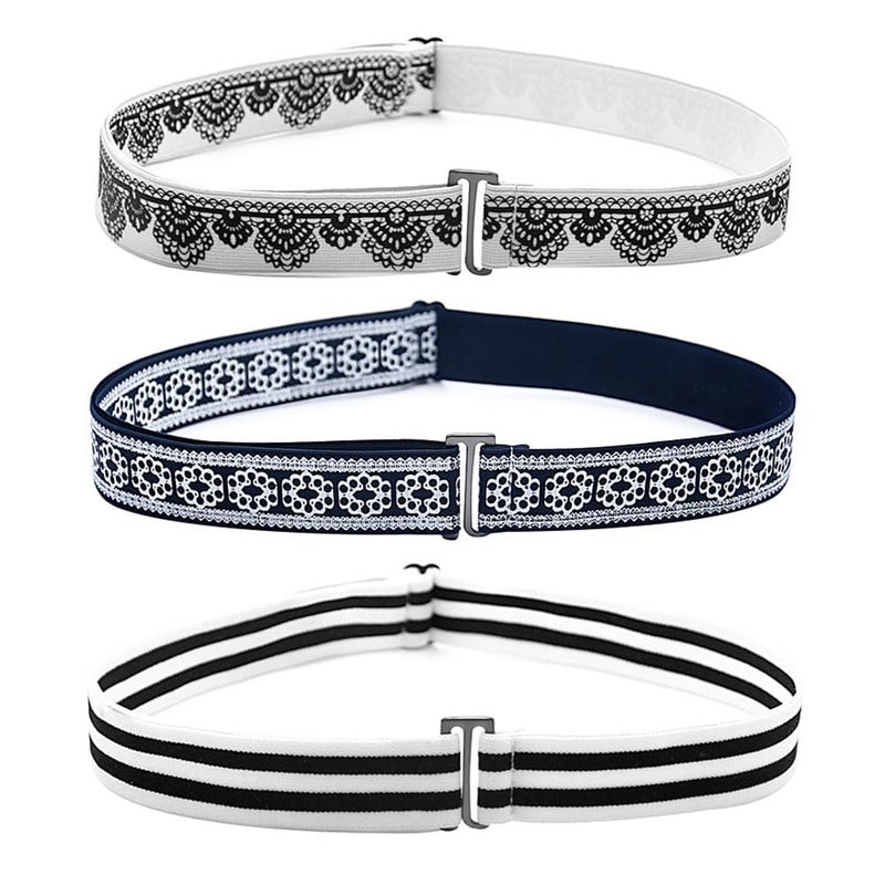 Invisible Belt – Black/Blue Print/Black and White Stripes, 3 Styles, Adjustable, No Holes