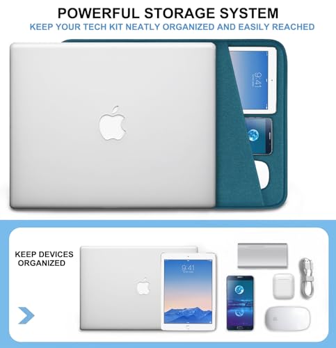 Naukay Laptop Sleeve 15.6 inch, Shockproof Protective Computer Sleeve Cover with Accessories Pocket, Water Resistant Traveling Carrying Laptop Bag Compatible for MacBook Dell HP Acer Asus Lenovo, Cyan - Image 2