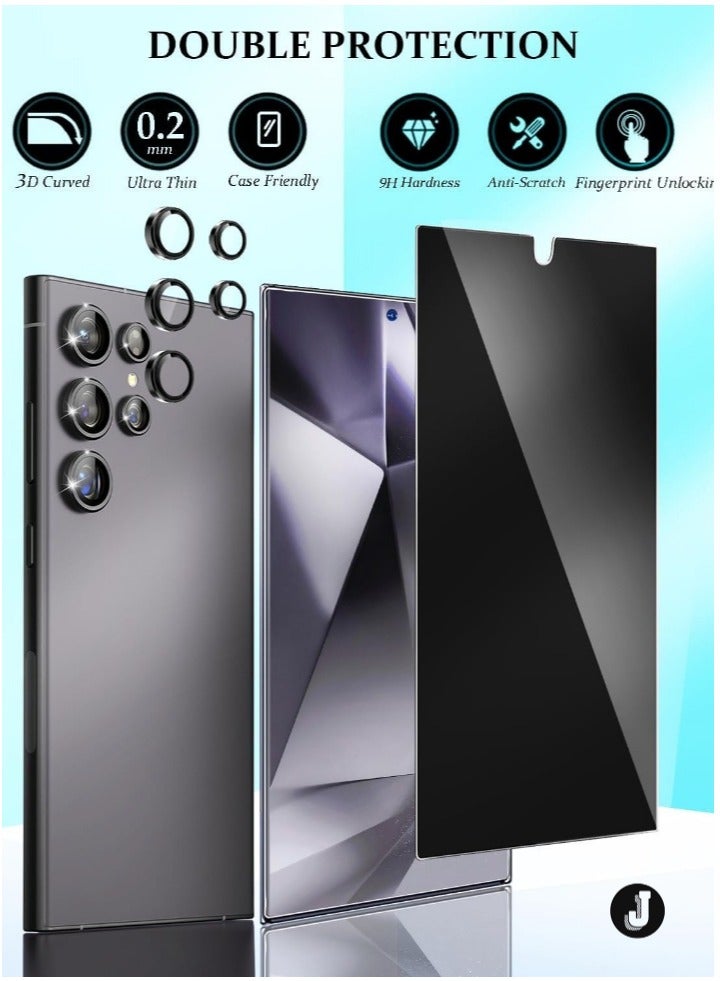 JAJEEK "2024 Privacy Screen Protector for Samsung Galaxy S24 Ultra – Tempered Glass with CD Texture, Anti-Spy, Fingerprint ID Support, Black Camera Lens Protection, Full Coverage" - Image 3