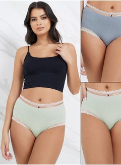 Pack of 2 - Cotton Contrast Lace Trim Full Brief