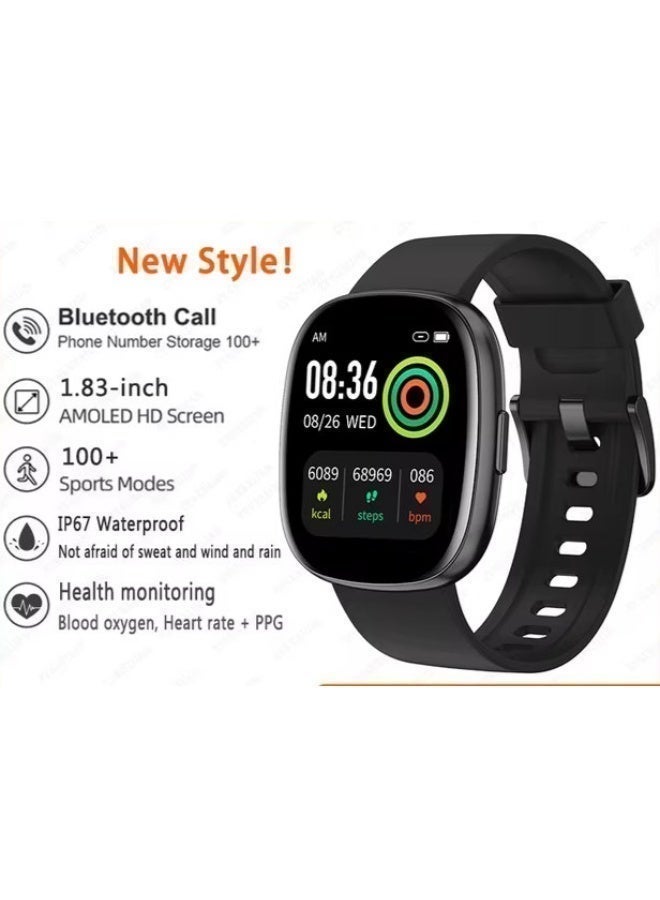 AUX Smart Watch 1.83 Inch AMOLED Display Bluetooth Calling Heart Rate SpO2 Monitor Fitness Tracker Waterproof Smartwatch for Android iOS - Image 2