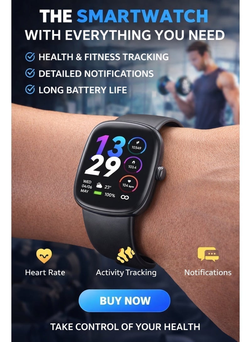 أيه يو إكس ساعة ذكية بشاشة AMOLED مقاس 1.83 بوصة، مزودة بتقنية بلوتوث للمكالمات، ومراقب معدل ضربات القلب (SpO2)، ومتتبع اللياقة البدنية، ومقاومة للماء، متوافقة مع أنظمة أندرويد وiOS. - Image 1