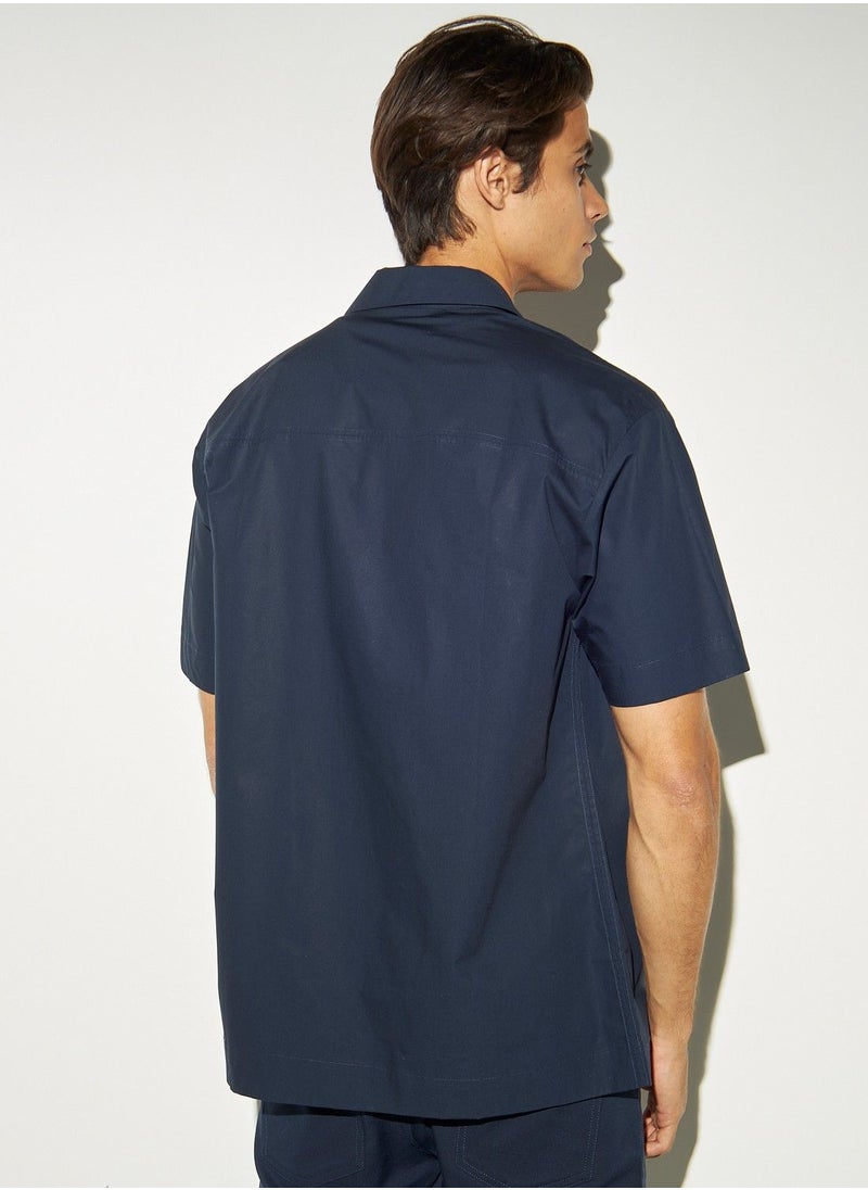 Iconic - Iconic Solid Poplin Shirt with Short Sleeves and Button Closure - Image 1
