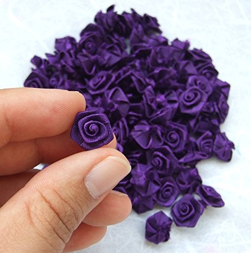 ICRAFY 100 Assorted Tiny Satin Ribbon Rose Bows Diameter 10 mm. Tiny Embellishment Craft Artificial Applique Wedding - Image 3
