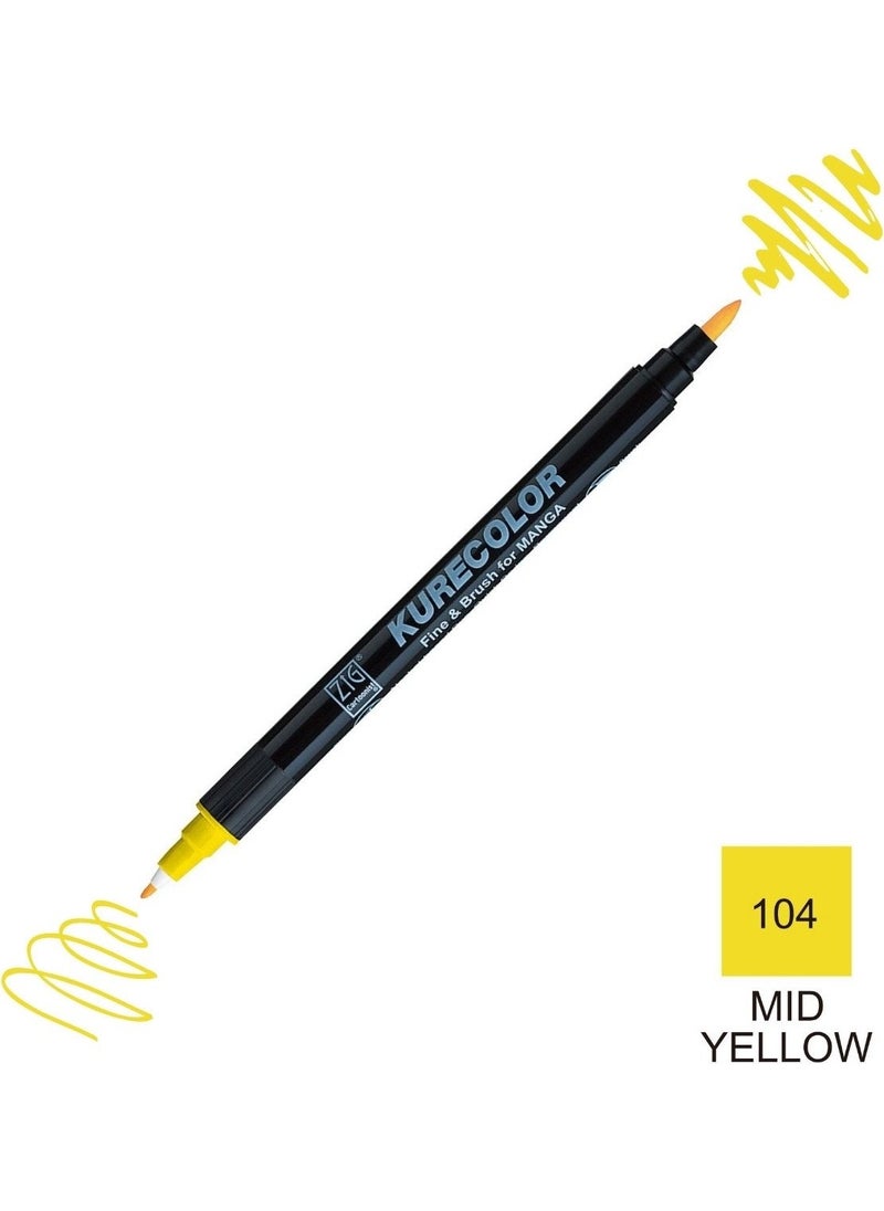 Zig Kurecolor Mangaka Fine&brush Double Sided Pen CNKC-2200 No 104 Mid Yellow  - Image 1