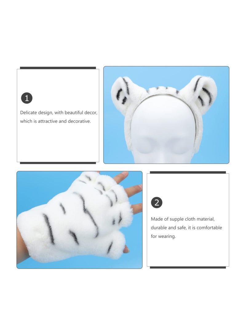 Zikra Suntown White Tiger Costume Tiger Ear Headband and Tail Set, Animal Cosplay Fancy Costume Kit Accessories for Cosplay Costume Party Decor DIY, Animal Fancy Dress Costume Kit Animal Costume - Image 4