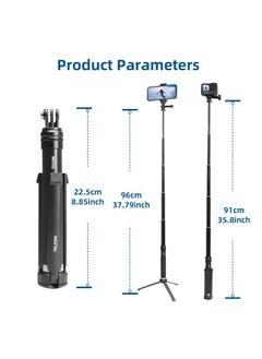 AFAITH Selfie Stick for GoPro Hero 13 12 11 10 9 8 7 6 5 4 Mini Max Session, Insta360, DJI OSMO Action Camera, Aluminum Alloy GoPro Selfie Stick with Stable Tripod Waterproof Handheld Monopod  - Image 2