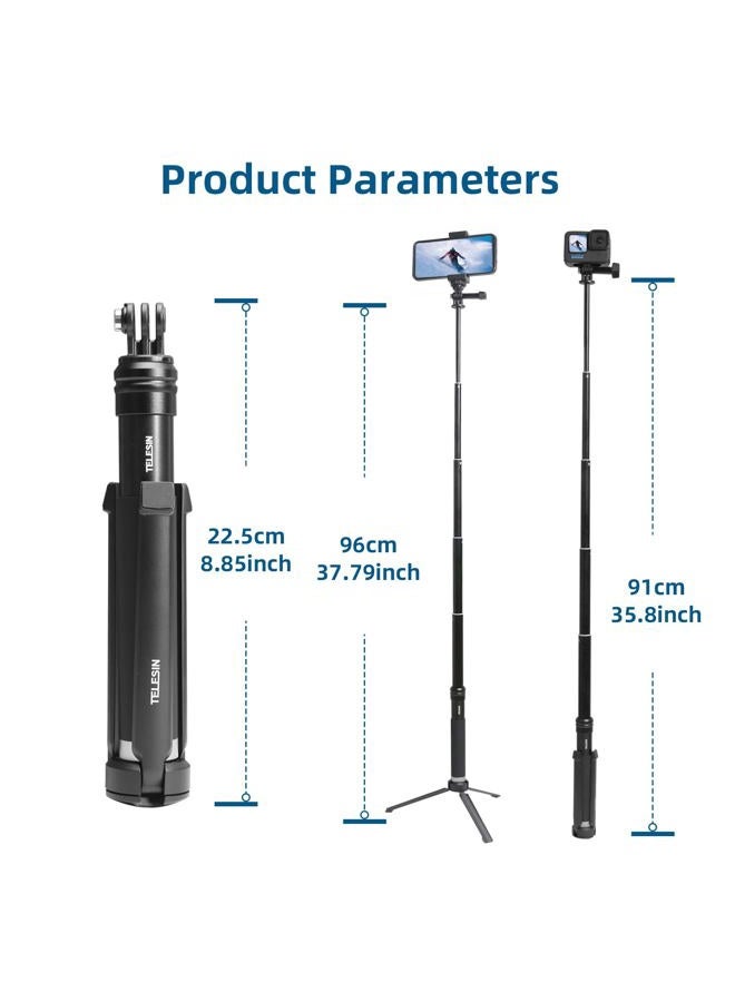AFAITH Selfie Stick for GoPro Hero 13 12 11 10 9 8 7 6 5 4 Mini Max Session, Insta360, DJI OSMO Action Camera, Aluminum Alloy GoPro Selfie Stick with Stable Tripod Waterproof Handheld Monopod - Image 2