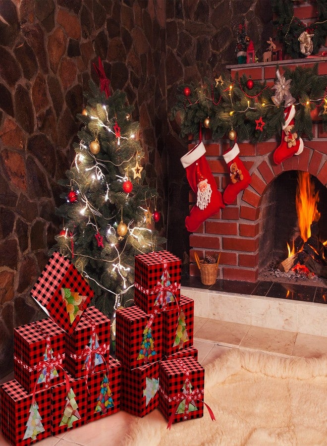 Zonon 24 Packs Christmas Cupcake Boxes Plaid Bakery Boxes Plaid Cookie Candy Boxes Treat Boxes Cupcake Goody Favor Boxes with Christmas Tree Pattern for Christmas Storage Decor (Red and Black - Image 5