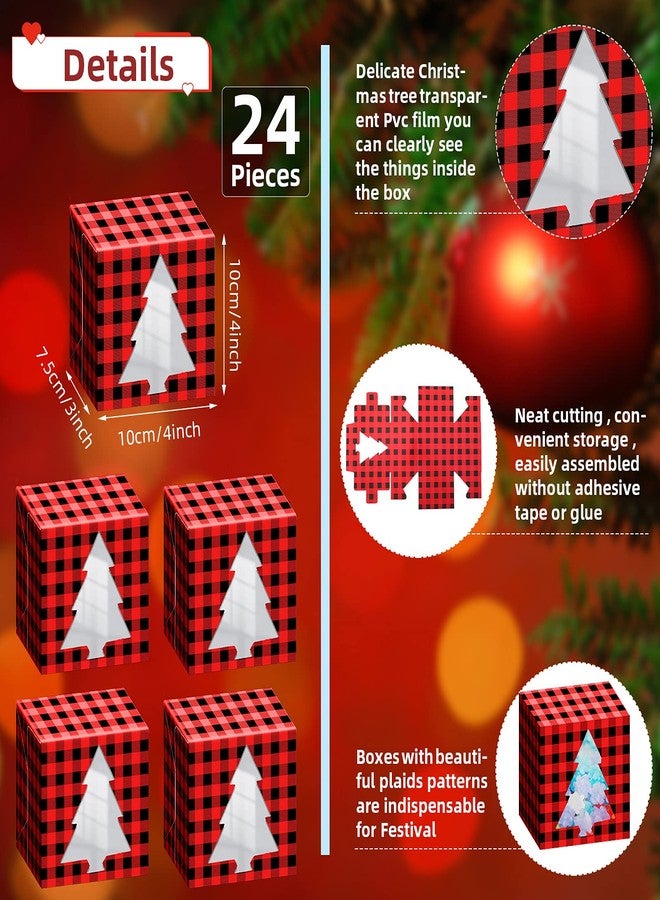 Zonon 24 Packs Christmas Cupcake Boxes Plaid Bakery Boxes Plaid Cookie Candy Boxes Treat Boxes Cupcake Goody Favor Boxes with Christmas Tree Pattern for Christmas Storage Decor (Red and Black - Image 2