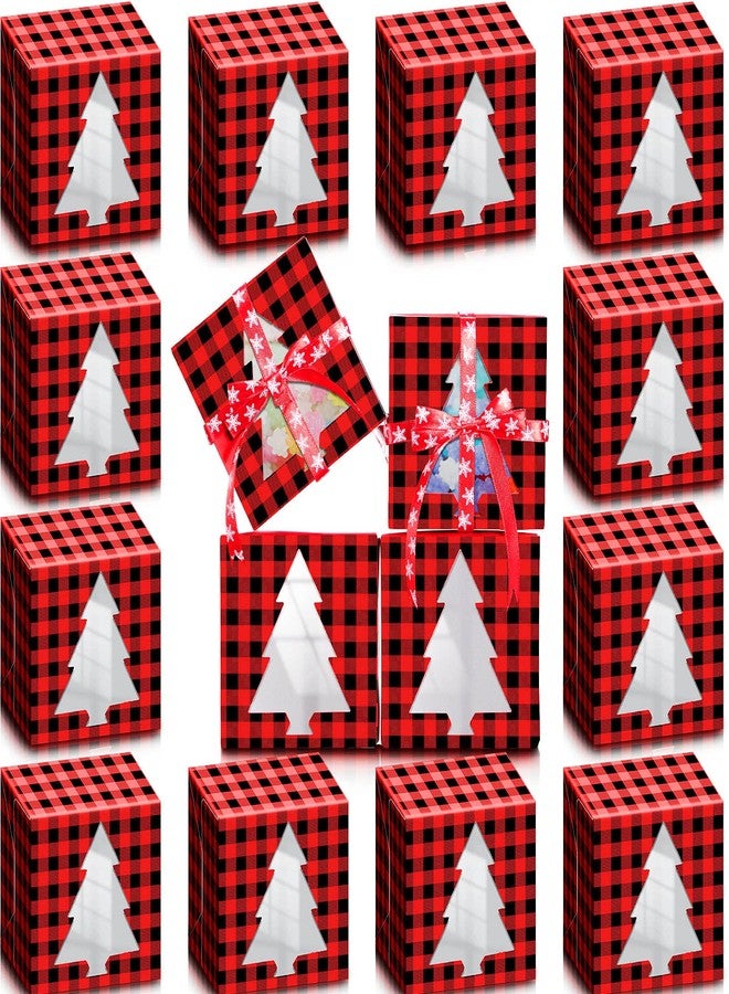 Zonon 24 Packs Christmas Cupcake Boxes Plaid Bakery Boxes Plaid Cookie Candy Boxes Treat Boxes Cupcake Goody Favor Boxes with Christmas Tree Pattern for Christmas Storage Decor (Red and Black - Image 1