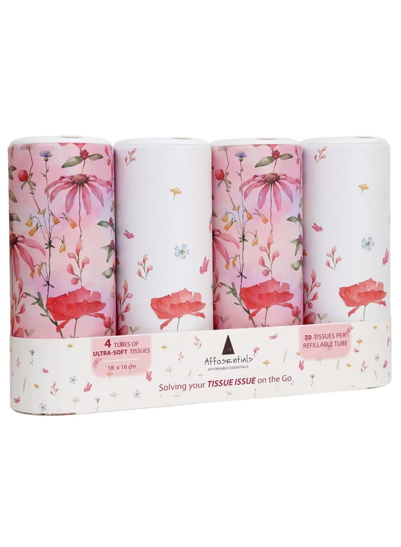 Affosentials Floral Fantasy Car Tissue Box | 4 Tubes x 70 Sheets | Car Cup Holder Tissue | Premium Soft Facial Tissue Box | Party Decor | Designer Tissue | Car Accessories | School Bag Tissue | Gift | Party Decor | Office Desk Tissue Box | Kitchen Tissue | Kids Tissue | Kids School Bag Tissue | Compact Tissue Box | Soft Tissue | Facial Tissue | Mothers Day Gift | Baby Shower | Wedding Basket Gift | Desk Organizer | Desk Accessories - Image 1