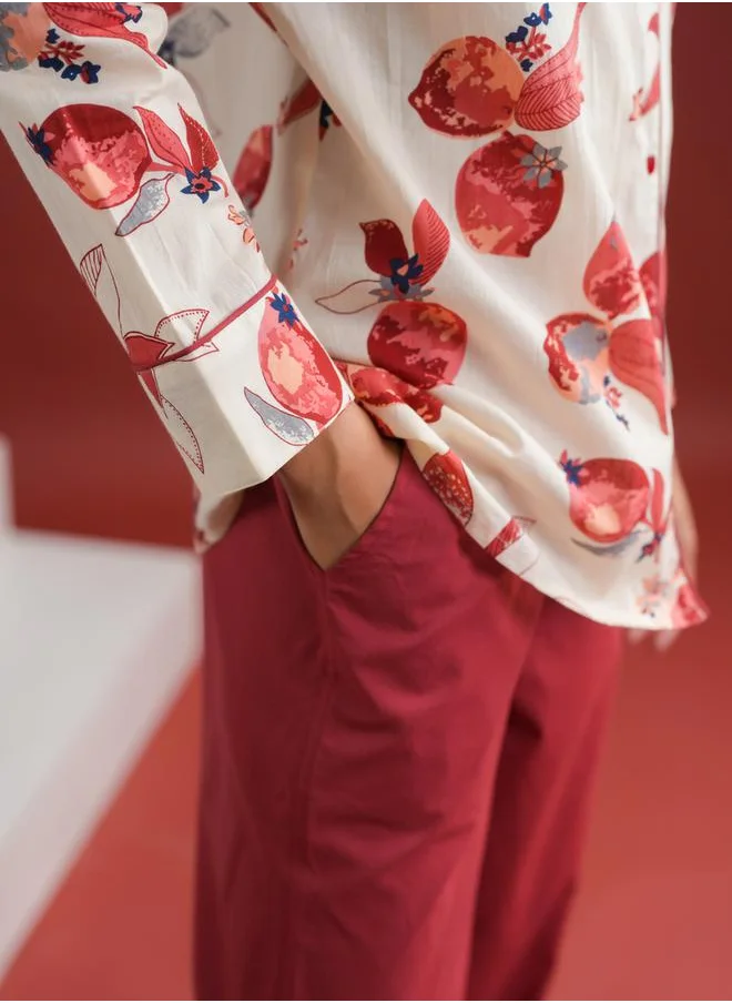 sanskrutihomes Floral Printed Collared Shirt and Pyjama Set by Styli
