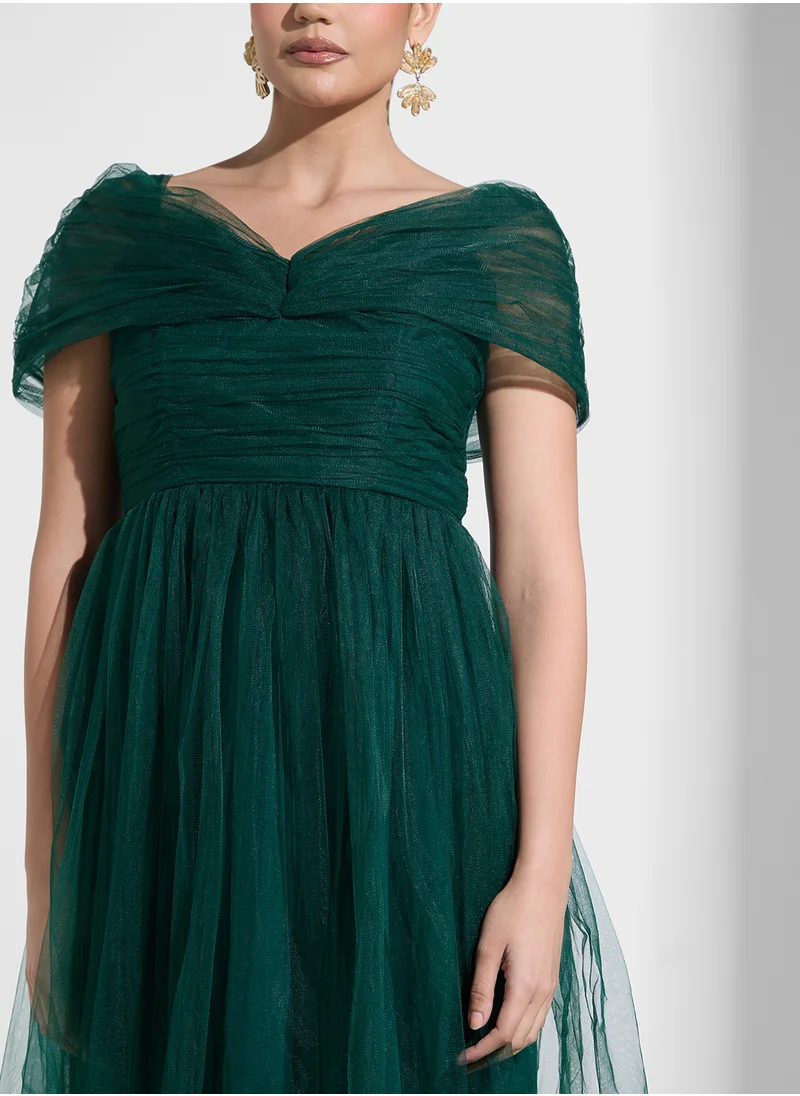 Lace and Beads Bardot Sweetheart Neck Dress