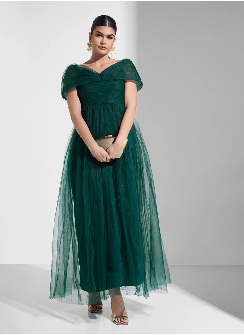 Lace and Beads Bardot Sweetheart Neck Dress