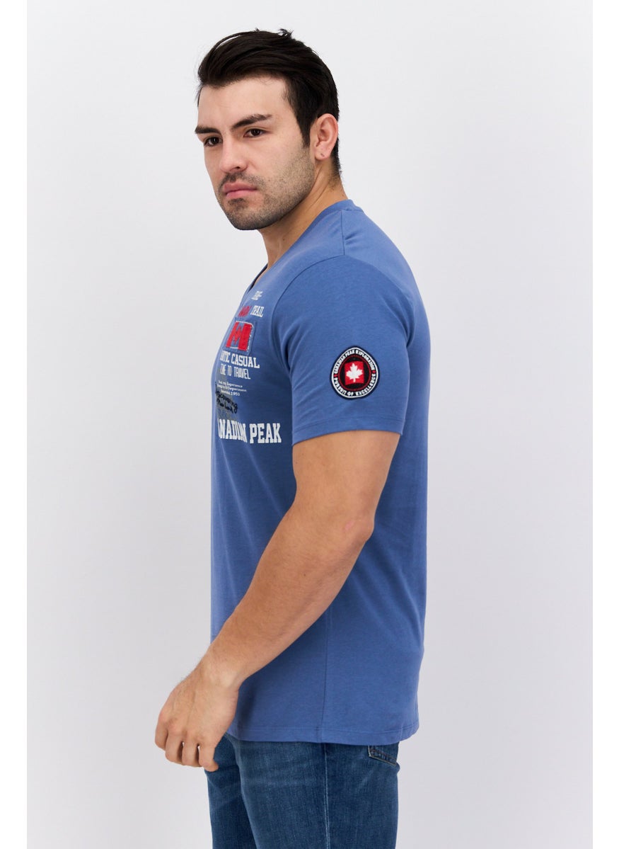 Canadian Peak Men V Neck Short Sleeve Graphic T Shirt, Light Blue Combo  - Image 4