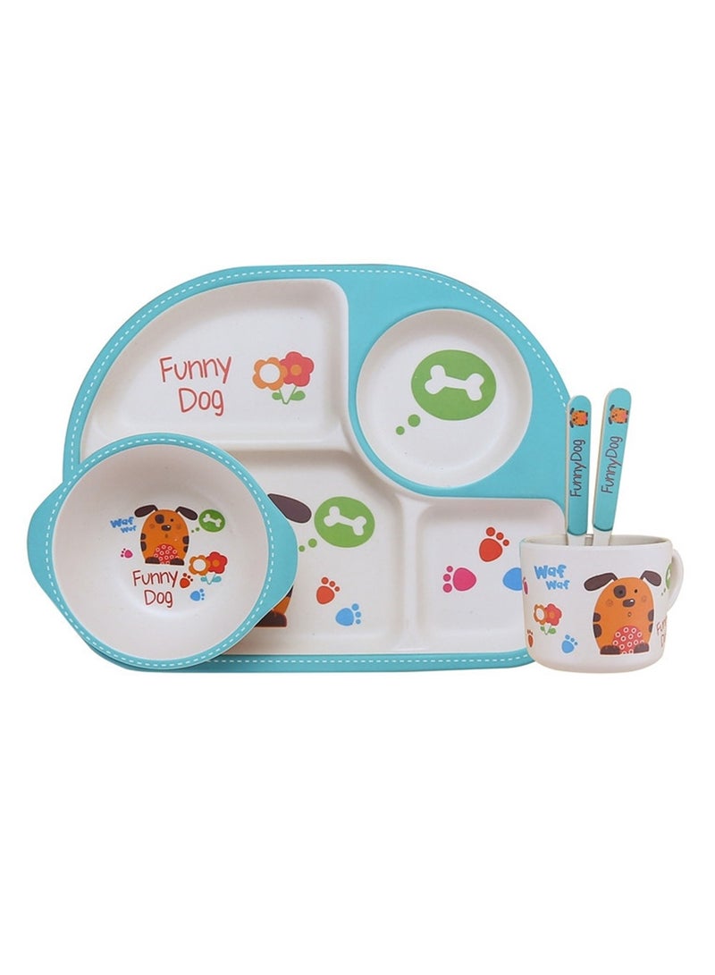 Tableware set bamboo fiber divided plate cute baby baby eating cartoon bowl divided food supplement tableware - Image 1