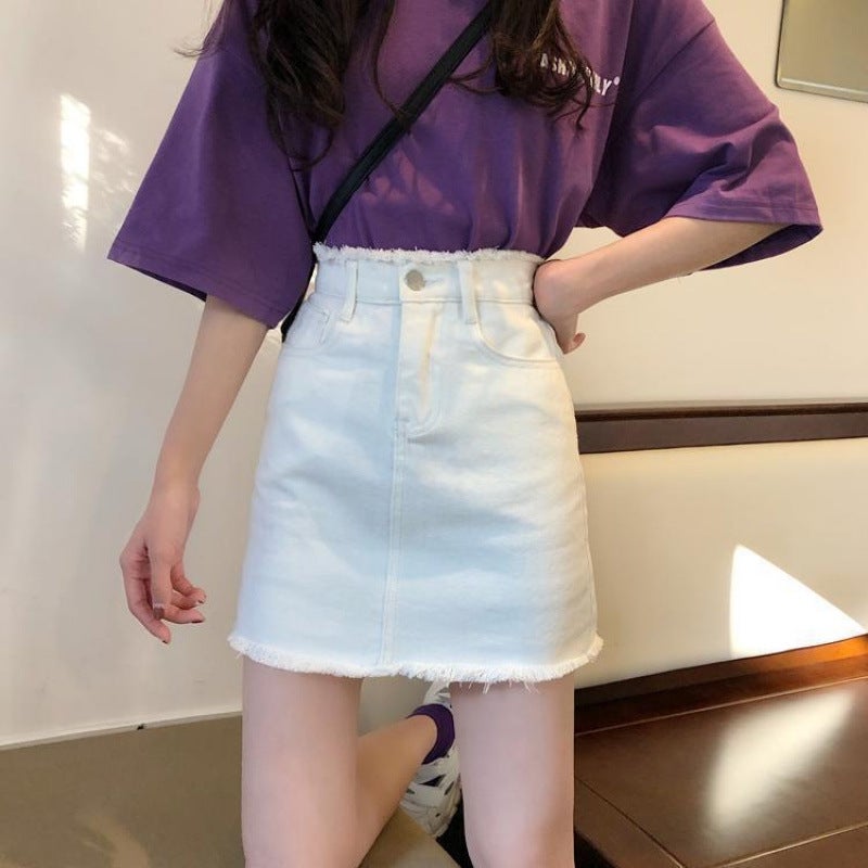 High-Waisted A-Line Skirt Summer Skirt White Skirt Women'S Summer Slim Versatile Denim Skirt Short Skirt - Image 2