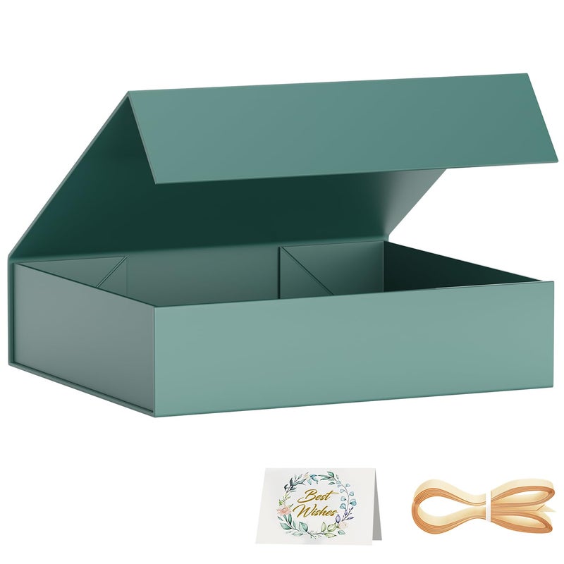 PSHVYM Gift Boxes with Lids, 11.5x7.8x3 In Forest Green Gift Box for Presents Magnetic Closure for T-Shirts, Gloves, Scarves, Books, Baby Clothes, Robes Clothing Gift Wrap, Contains Card, Ribbon - Image 1