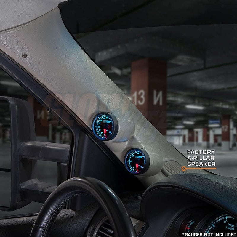 GLOWSHIFT Tan Full Size Dual Pillar Gauge Pod Compatible with Chevrolet Chevy Silverado Duramax 2007-2013 - A-Pillar Speaker Cutout - Factory Color Matched - Mounts (2) 2-1/16" (52mm) Gauges - Image 3