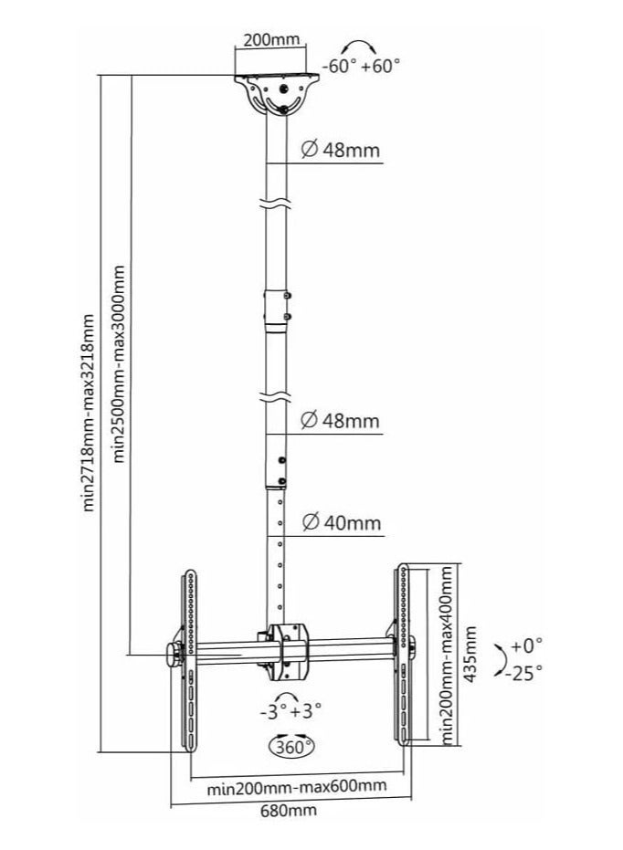 Skilltech Ceiling Mount SH 643C for 26–75 LED  LCD Screens – VESA 600x400 Compatible, Adjustable Drop Height from 2.5m to 3m, Max Load Capacity 50kg, Black Steel Heavy-Duty Construction for TV Mounting in Homes, Offices, Retail Spaces  Meeting Rooms - Image 4