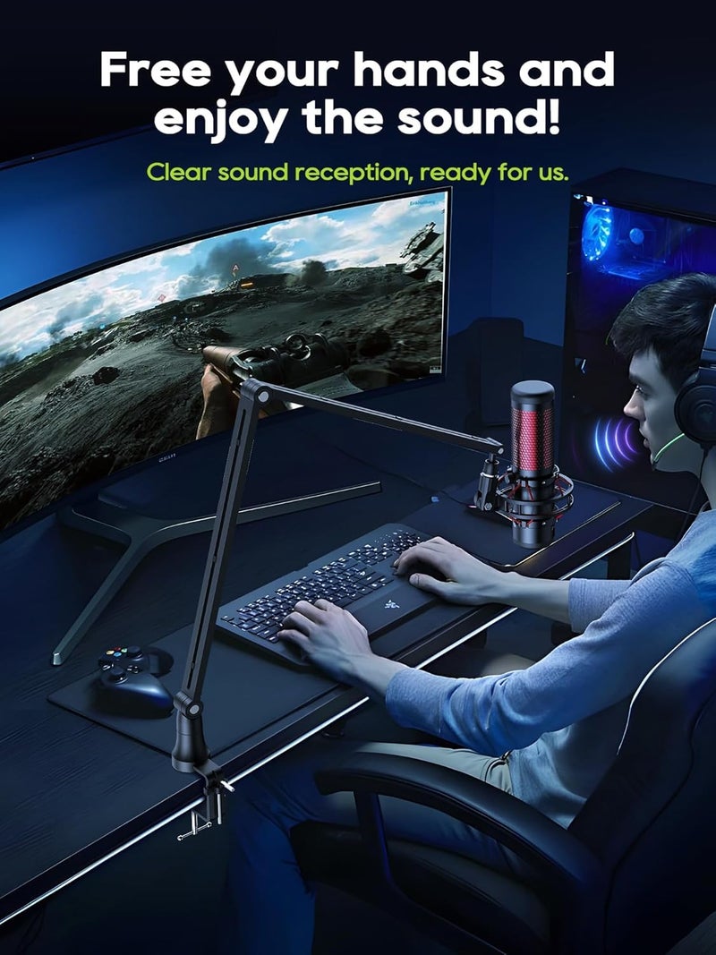 Hayden Microphone Arm stand, 83cm long, Ratable 360°,Premium light weight & slick design height & position adjustable Suspension Boom Scissor Mic stand for Live Streaming, Gaming, Podcasting.(HY-AR01) - Image 3