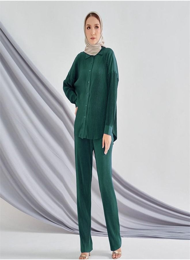 Loquat Fashion Solid Color Pleated Slacks Set 